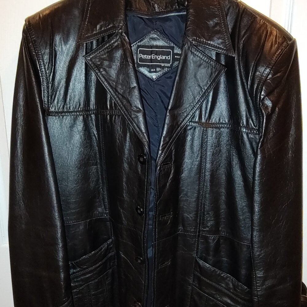 PETER ENGLAND MENS LEATHER SPORT JACKET 4-BUTTON ROLLED LAPELS LINED BLACK 42R